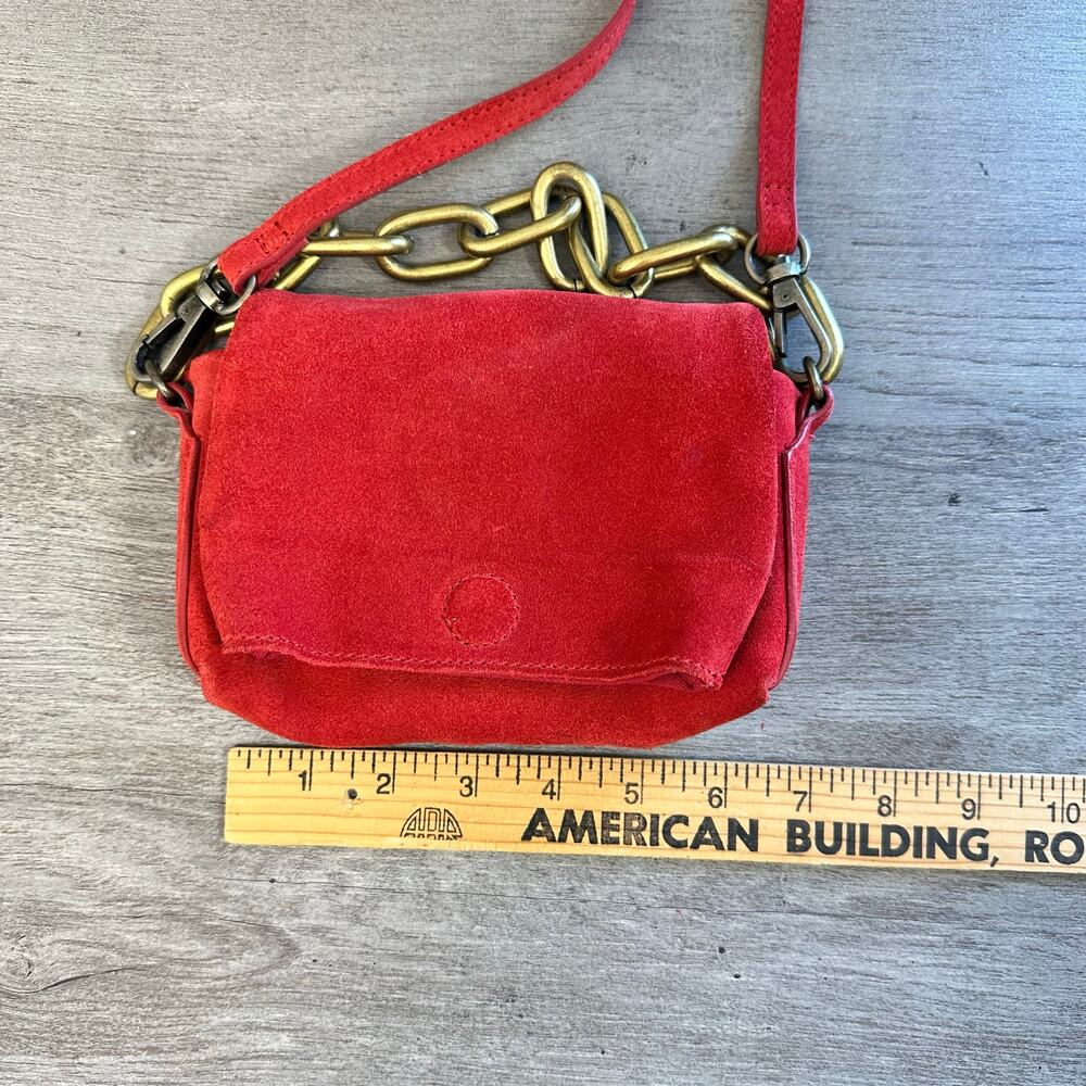 Free People Charlie Chain Crossbody Purse Red Suede Mini - Picture 8 of 9